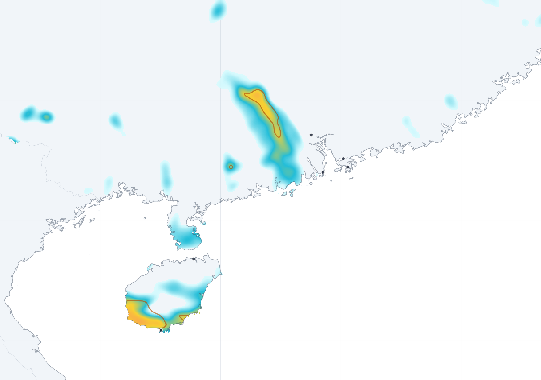Mangkhut 2018 flash-flood zones, historical versus warming ensemble.