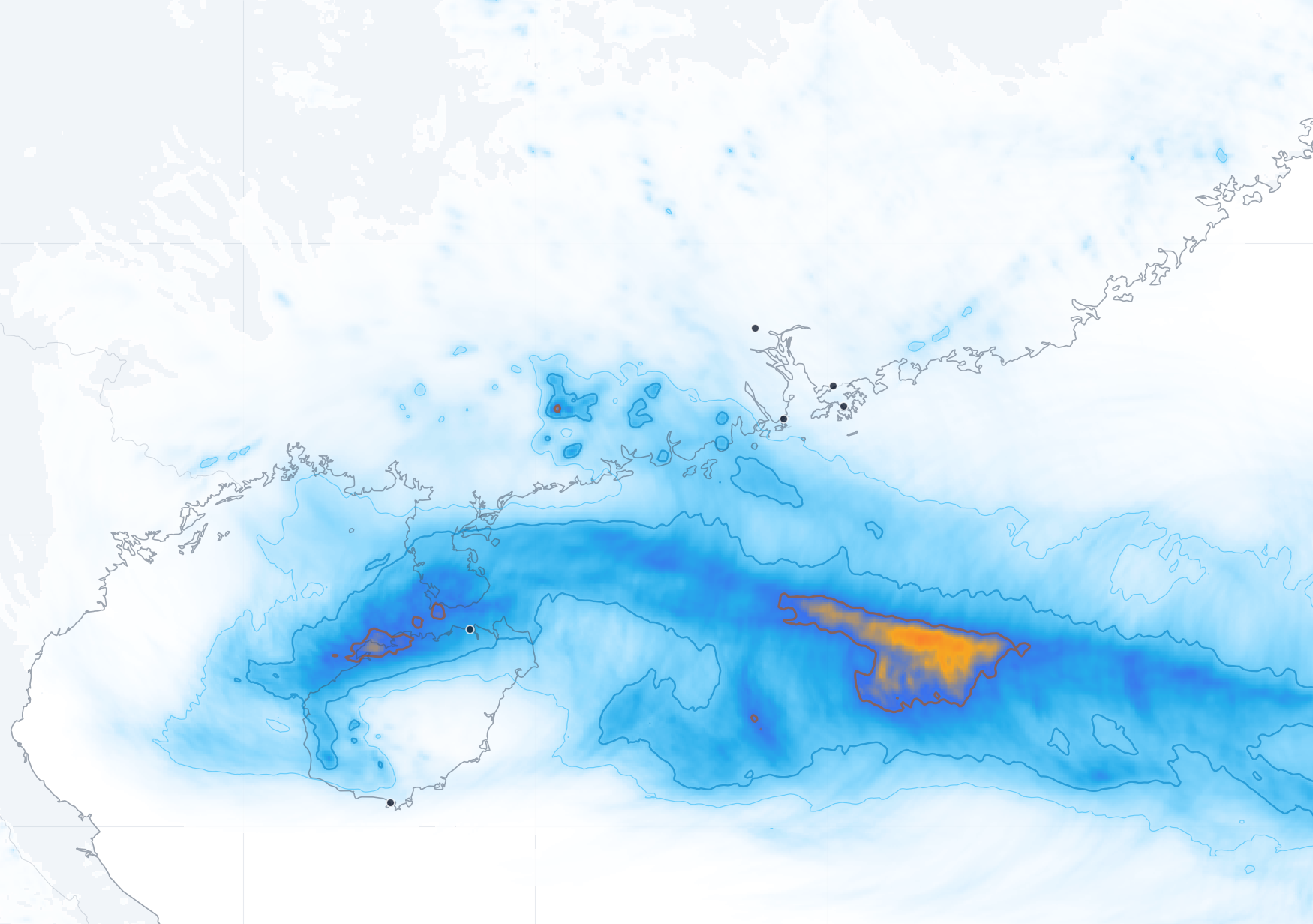 Hagupit 2008 ensemble-mean 48 hour rainfall under warming.